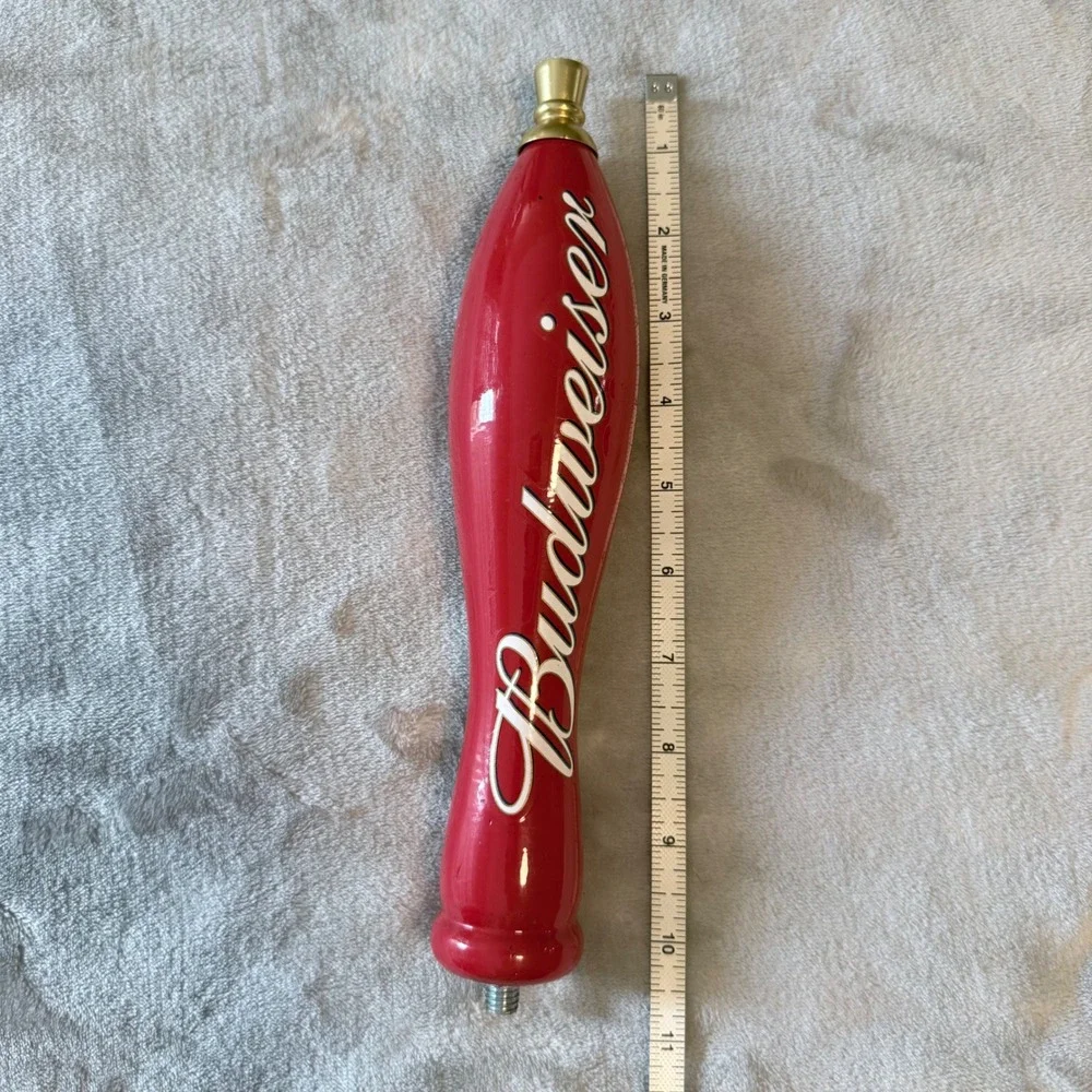 Budweiser Wooden Beer Tap Handle Red Draft Faucet Knob Bar Sign 10.5